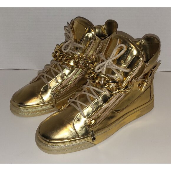 Giuseppe Zanotti  London Mirrored Leather  Chain High 'Vegas Gold'  hi-top sneak - Picture 9 of 16